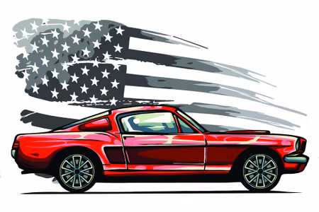 Canvastavla - Sports Car on a Gray Retro Usa Flag
