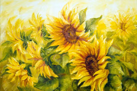 Canvastavla - Sunflowers with Leaves As Painted