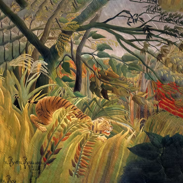 Rund canvastavla - Henri rousseau - tiger in a