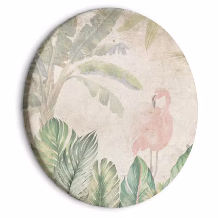 Rund canvastavla - Birds wading among exotic flora