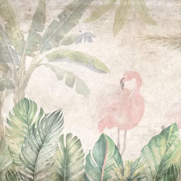 Rund canvastavla - Birds wading among exotic flora