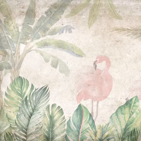 Rund canvastavla - Birds wading among exotic flora
