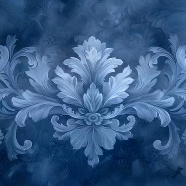 Rund canvastavla - Ornament in blue and cool