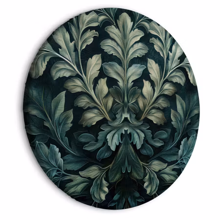 Rund canvastavla - Dark green victorian leaves