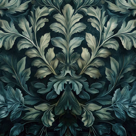 Rund canvastavla - Dark green victorian leaves
