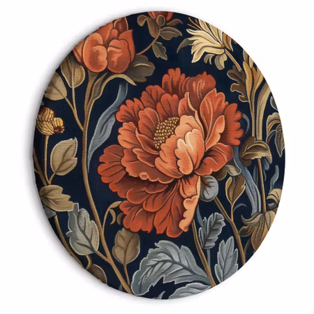 Rund canvastavla - Tapestry large flowers retro