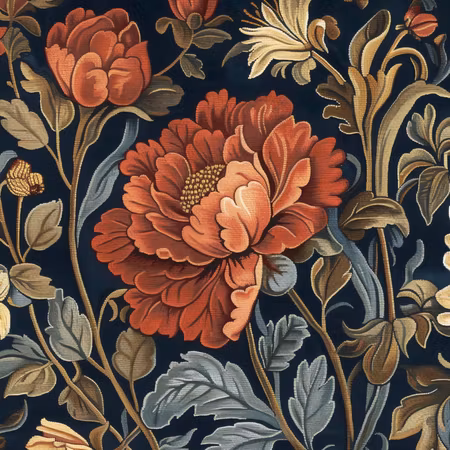 Rund canvastavla - Tapestry large flowers retro
