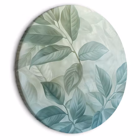 Rund canvastavla - Large leaves in shades