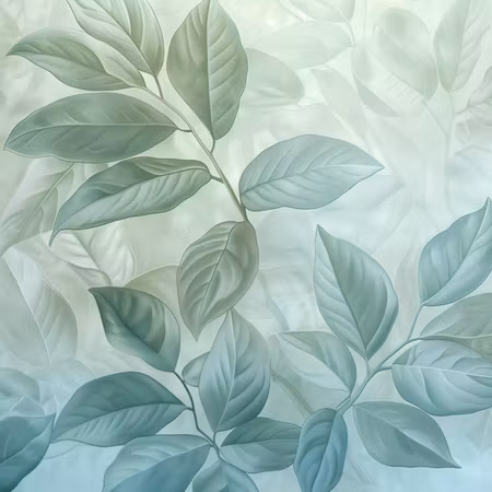 Rund canvastavla - Large leaves in shades