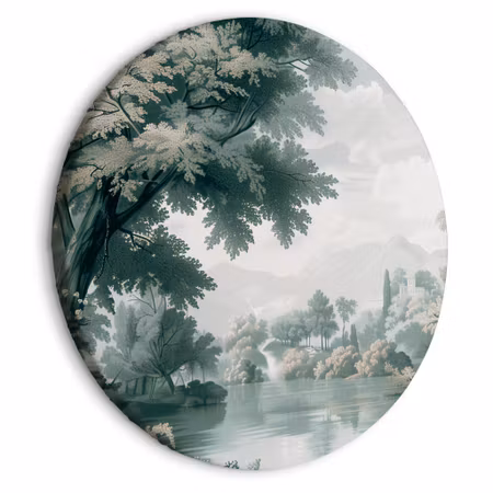 Rund canvastavla - Landscape with a park and lake