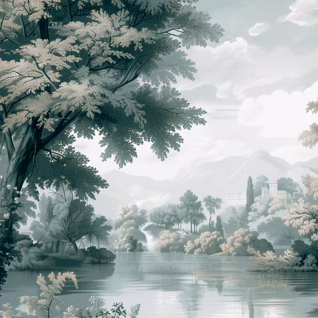 Rund canvastavla - Landscape with a park and lake