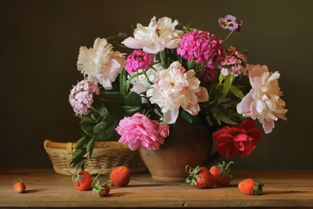 Canvastavla - Peonies with Strawberries