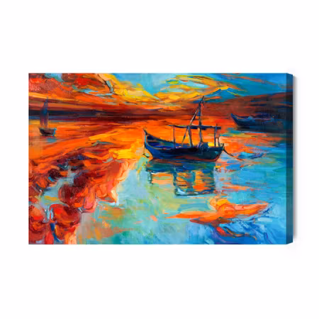 Canvastavla - Painted Boats in the Sea