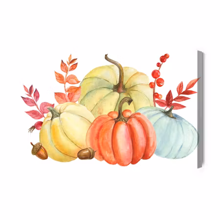 Canvastavla - Pumpkins Painted with Watercolor
