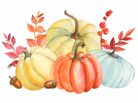 Canvastavla - Pumpkins Painted with Watercolor