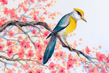 Canvastavla - Bird and Flowers on the Tree