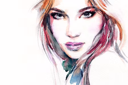 Canvastavla - Watercolor Portrait of a Young Woman