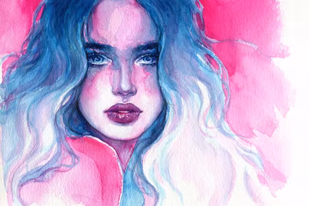 Canvastavla - Portrait of a Woman in Blue-pink