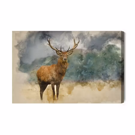 Canvastavla - A Deer Painted with Watercolor