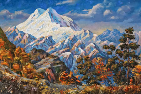 Canvastavla - Painted Autumn Mountain Landscape
