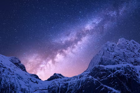 Canvastavla - Milky Way over Snowy Mountains