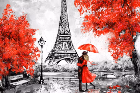 Canvastavla - Lovers Admiring the Eiffel Tower