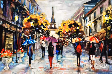 Canvastavla - People with Colorful Umbrellas in