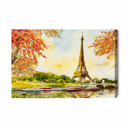 Canvastavla - View of the Eiffel Tower in Autumn