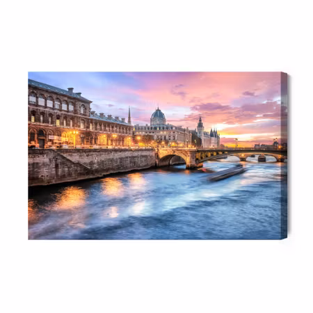 Canvastavla - Paris Bridge At Evening Time
