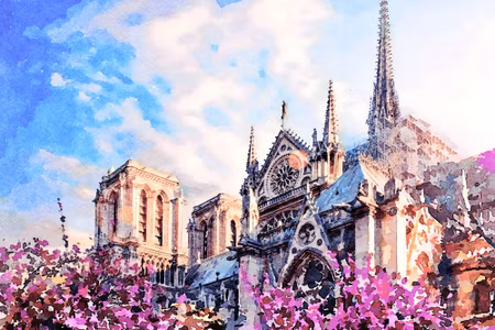 Canvastavla - Notre Dame Cathedral Among Flowers