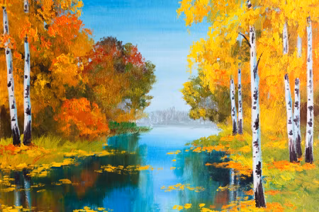 Canvastavla - Birch Forest Near the River