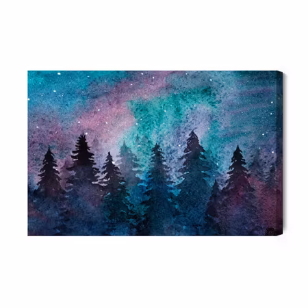 Canvastavla - Watercolor Night Forest Landscape