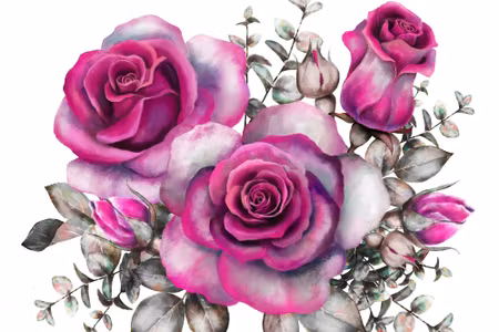 Canvastavla - Watercolor Roses and Leaves