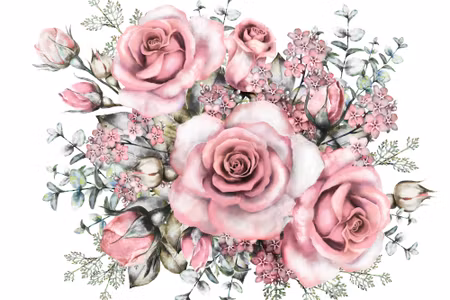 Canvastavla - Flowers and Rose Buds Painted in