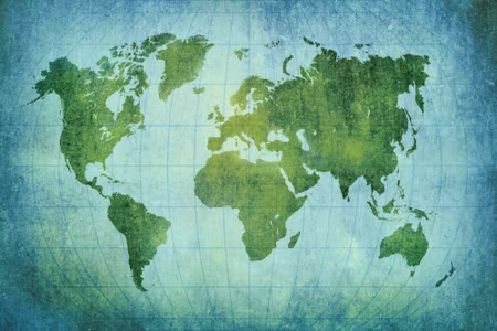Canvastavla - Green-blue World Map