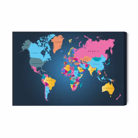 Canvastavla - Multicolored Political World Map