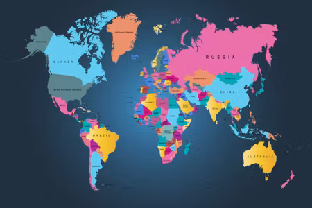Canvastavla - Multicolored Political World Map