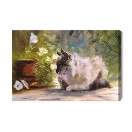 Canvastavla - A Cat Among the Green As If Painted