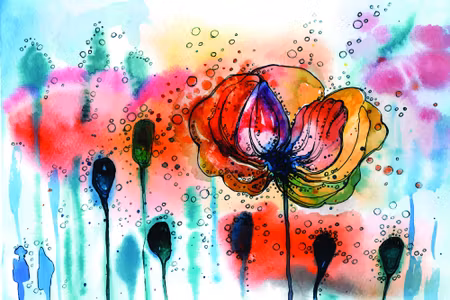 Canvastavla - Colorful Watercolor Poppies