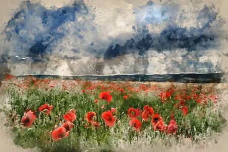 Canvastavla - Watercolor Landscape with Poppies