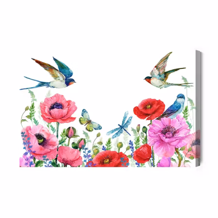 Canvastavla - Watercolor Poppies and Swallows