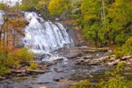 Canvastavla - A Waterfall in the Forest As Painted