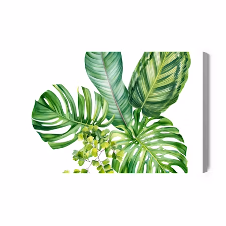 Canvastavla - Green Exotic Leaves Painted with
