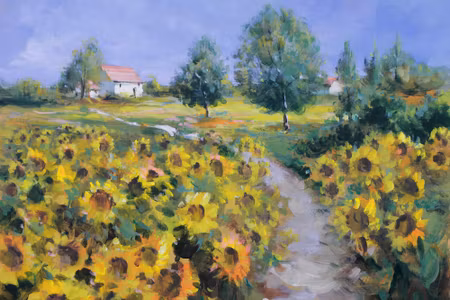 Canvastavla - A Landscape with Sunflowers As