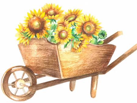 Canvastavla - Sunflowers in a Wooden Wheelbarrow