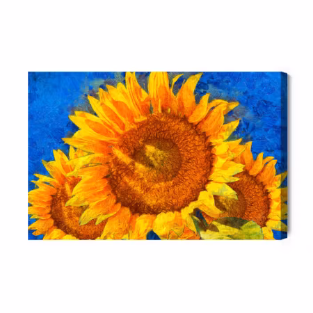 Canvastavla - Painted Sunflowers on a Blue