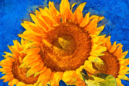 Canvastavla - Painted Sunflowers on a Blue