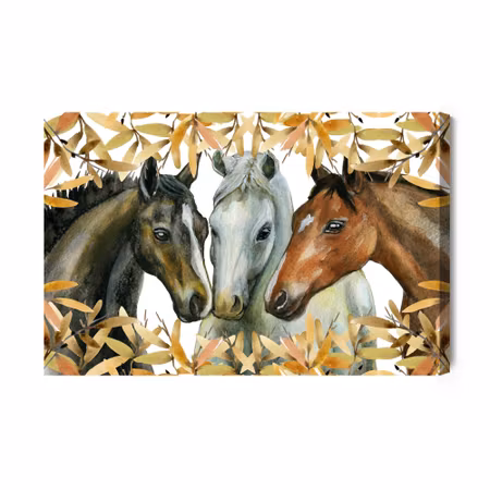 Canvastavla - Horses in Autumn Leaves