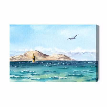 Canvastavla - Sea and Lighthouse in Watercolour