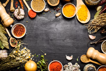 Canvastavla - Table with Herbs and Spices